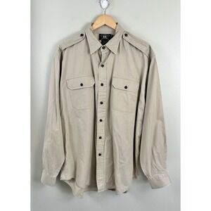 RRL Double RL Ralph Lauren Safari Shirt Beige Cotton Long Sleeve Size XL Preppy